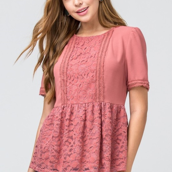 Lace Detailed Peplum Top - Picture 2 of 4